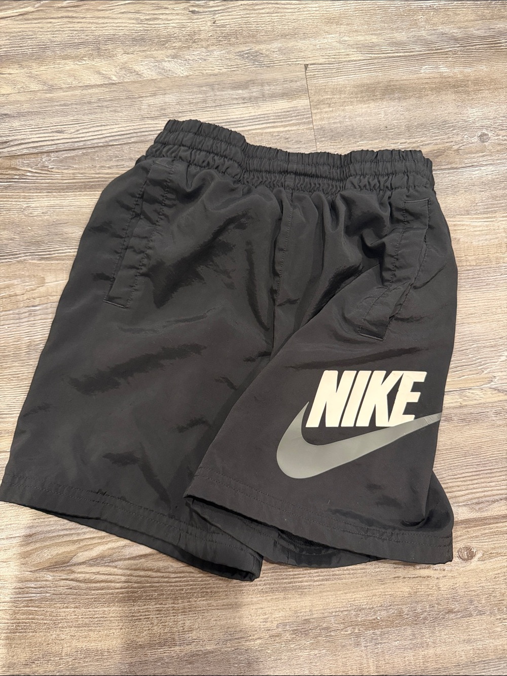Nike Black Boys Athletic Shorts with Gray Swoosh